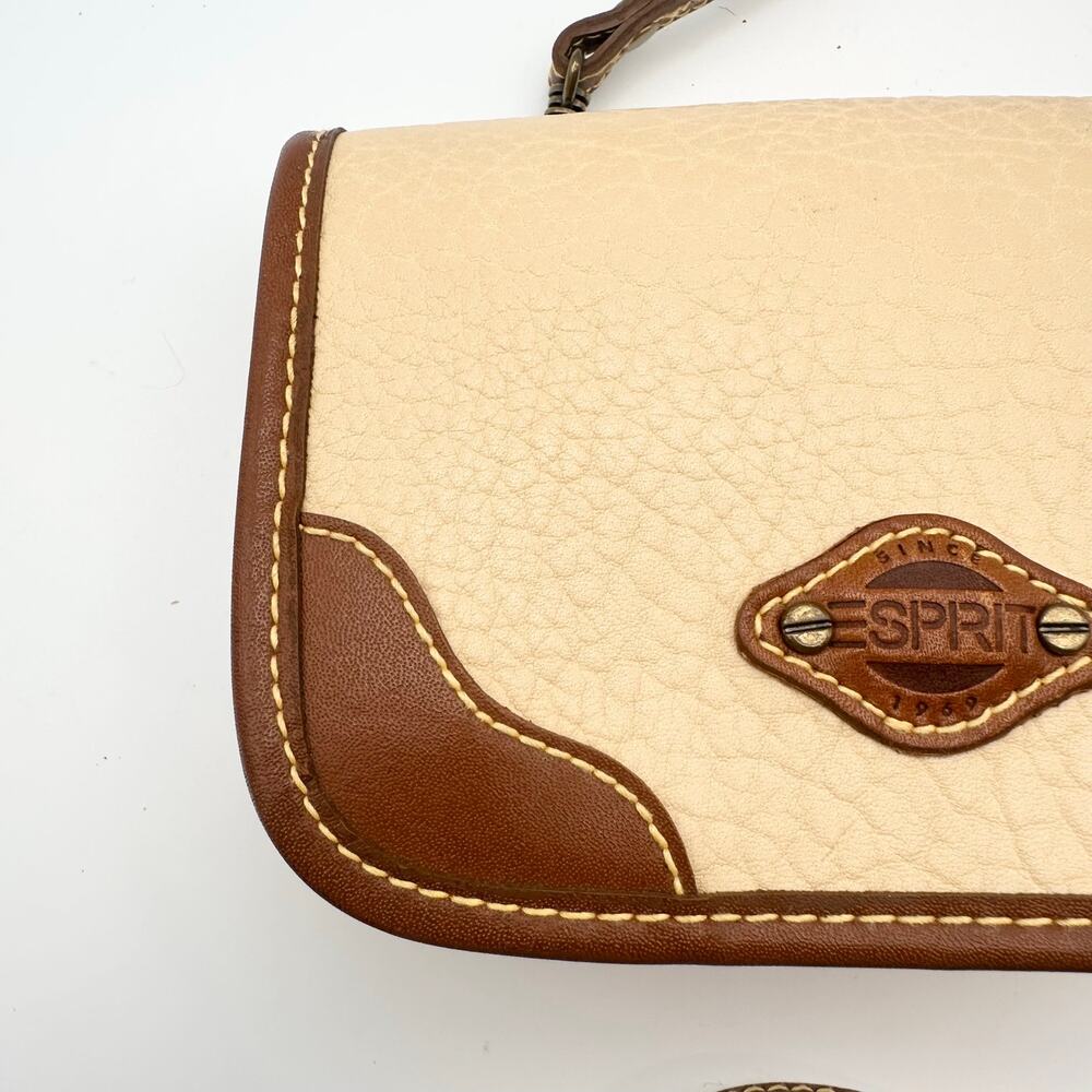 Esprit Beige Tan Trim Mini Camera Crossbody Bag Vintage 90s Faux Pebble Leather - Picture 4 of 10
